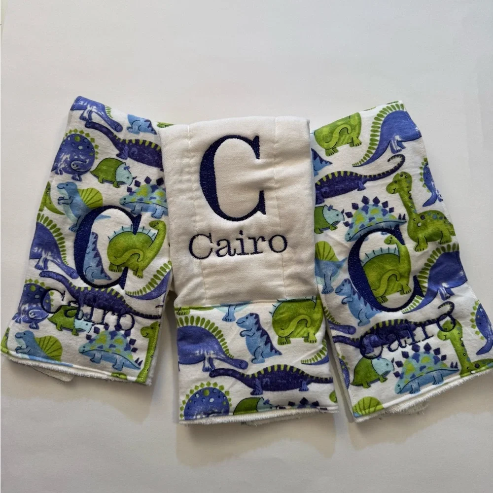 Dinosaur Print Baby Burp Cloths Personalized Made to Order